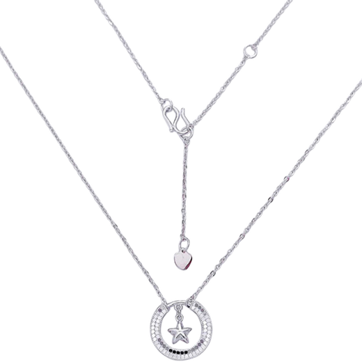 Lao Fengxiang Platinum Hollow Adjustable Fish Scales Eternally Stay Smart Star and Moon Chain Platinum Jewelry White Gold Approximately 4.14g