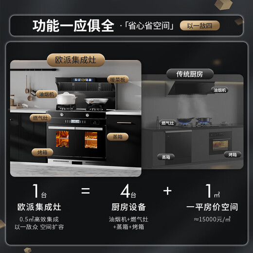 欧派集成灶一体式家用变频大吸力油烟分离集成灶一体灶油烟机环保灶一级能效 【流云系列】826SZXK上烤下蒸 天然气