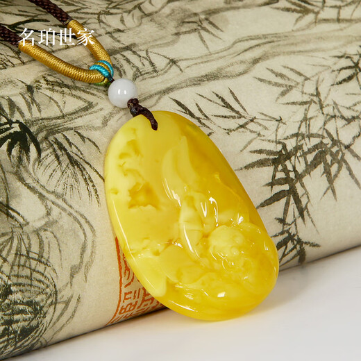 Famous family beeswax pendant for women, amber carved bamboo lotus pendant, gourd amber necklace, natural unoptimized birthday gift