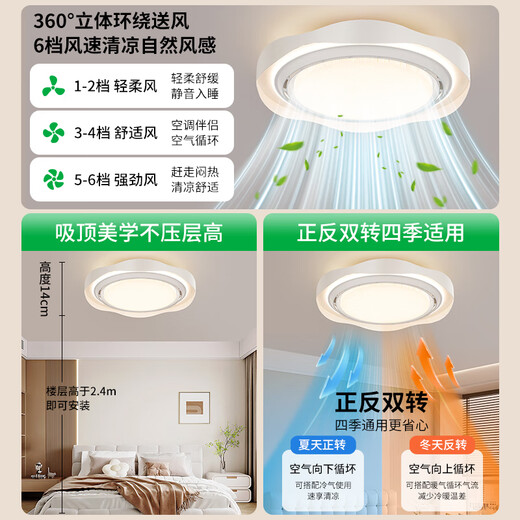 Daguanyuan (DGY) leafless fan light bedroom light simple modern invisible restaurant light smart silent fan integrated ceiling light O698 50cm matte white cat + offline voice 48W full spectrum [leafless fan]