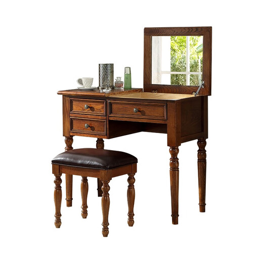 Ufsagcg American dressing table for bedroom small apartment folding ash wood all solid wood desk one-piece multi-functional flip cover ash wood dressing table + stool 100x45x78cm