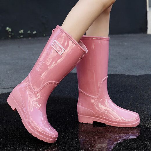 Frauen neue Mode hohe Röhre verdickte lange Röhrchen Anti-Rutsch-Wasserschuhe für Frauenküchenarbeit sowie samtige Warmregenstiefel [JD312 High Tube] Blue 37-38