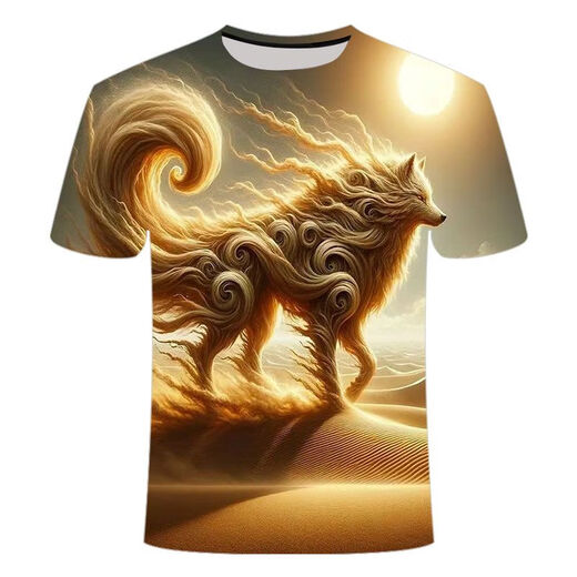 
2024 new animal wolf series 3d printed T-shirts fashionable, versatile, handsome and cool short-sleeved primary and secondary school students TXC6227 XS 70-80Jin [Jin equals 0.5 kg]