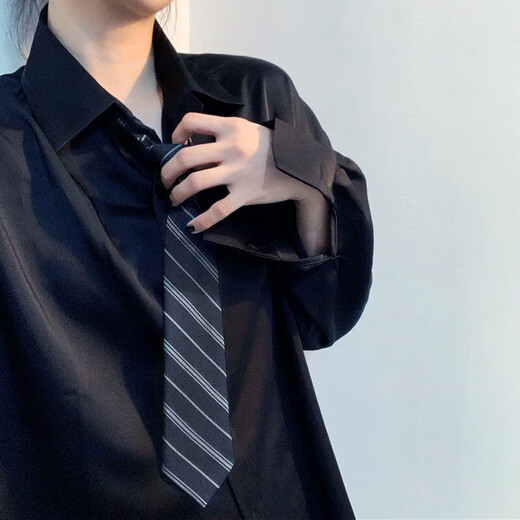 JIOESC tie college style knot-free Japanese striped jk shirt girl decoration student male uniform bachelor's uniform school supply sense navy stripe free single knot