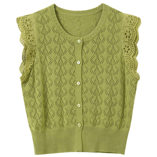 Tres colores 2025 Summer Nuevo cuello redondo de cuello redondo Cárdigan delgado de textura de huecos