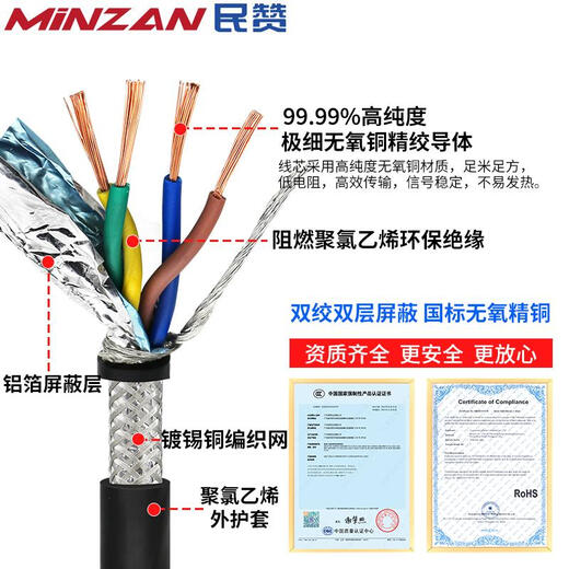 RVSP/RVVSP twisted pair shielded wire 24681012 core 0.30.5 square 485 communication signal line 30 meters national standard inspection RVVSP twisted pair shielded wire 2 core 0.5 square millimeter