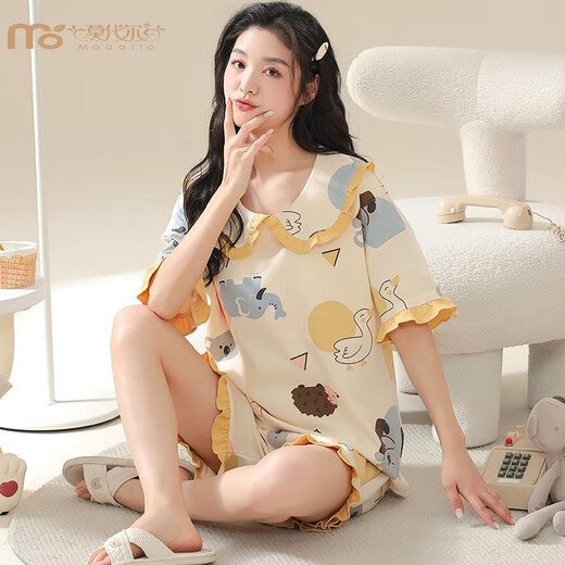 Modal Sommer kurzärmeligte Pyjamas Anzug für Frauen süße 200 Jin [Jin gleich 0,5 kg] Home Clothing Fett MM Großgröße Sommer loser Prinzessinstil Koreanische Version KNC3519 M