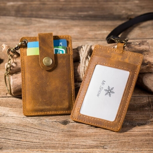 
Fuyan telescopic access control card work card case transparent retro badge work card bus certificate red coffee lanyard model 1048