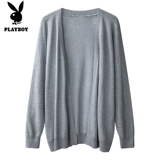 
Playboy (PLAYBOY) gray knitted cardigan jacket for women in summer large size fat mm lazy loose outer wear sun protection medium length V-neck sweater black - flagship L _Suggested 100-110Jin [Jin equals 0.5 kg]