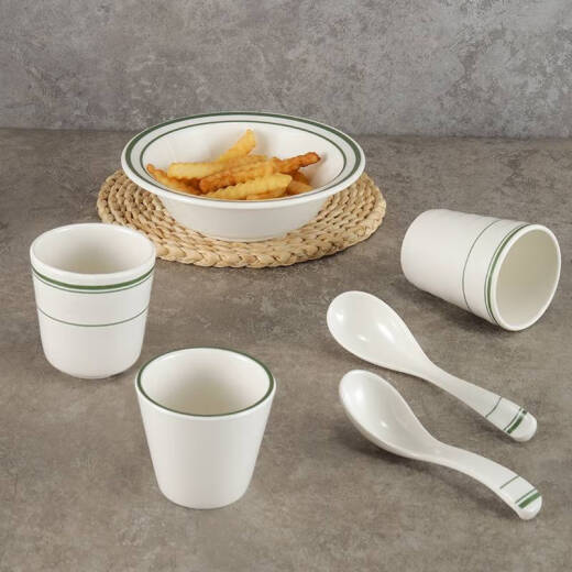 咏幻餐具餐厅碗碟套装酒店火锅摆台蘸料碗饭碗盘杯勺 -1047绿边