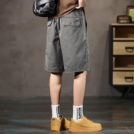 Banana Nei Uji Co Herren Pure Cotton Shorts Sommer dünne lose geradlinige lässige mittelpants 2024 neue modische Marke 6629 Grau M.