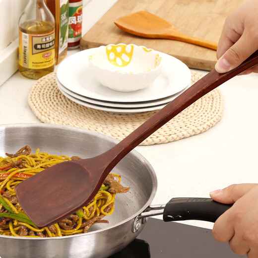 厨房长柄菜铲子木锅铲木制不粘锅专用木铲实木厨具平底锅炒菜防烫 红色 无规格