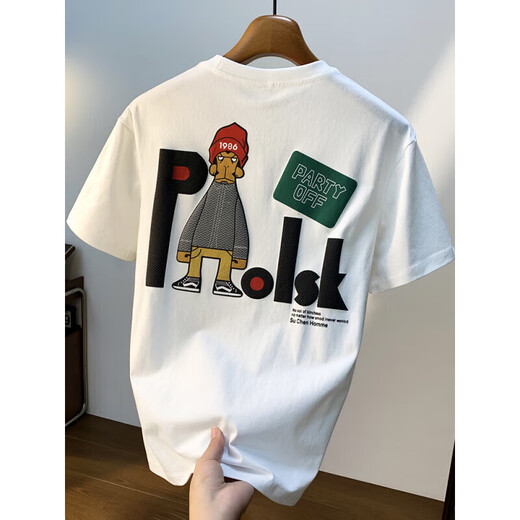 Pang Donglai DL Gran tamaño 200 Jin [Jin equivale a 0,5 kg] Camiseta de manga corta de cuello redondo para hombres 2025 Camiseta de algodón impresa de estilo Hong Kong de verano JSW9928 White M Recomendado 90-108 Jin [Jin equivale a 0,5 kg]