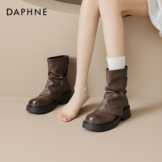 Daphne (Daphne) Maillard Boots cortos para mujeres 2025 Botas de primavera y verano de primavera y verano Boots de pantalón marrón grueso Boots Western Denim Martin Brown 36