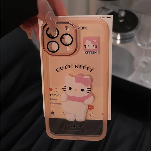 Kitty exposé au ventre Olpay adapté à la pomme de téléphone portable Apple 16pro Metal Cartoon Mobile iPhone15 anti-automne