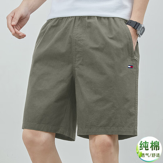 TOMMYBULLTommy Tommy Pure Cotton Shorts Men's Summer New Loose Straight Cropped Pants Middle-aged and Young Home Casual Shorts Khaki 9224 M