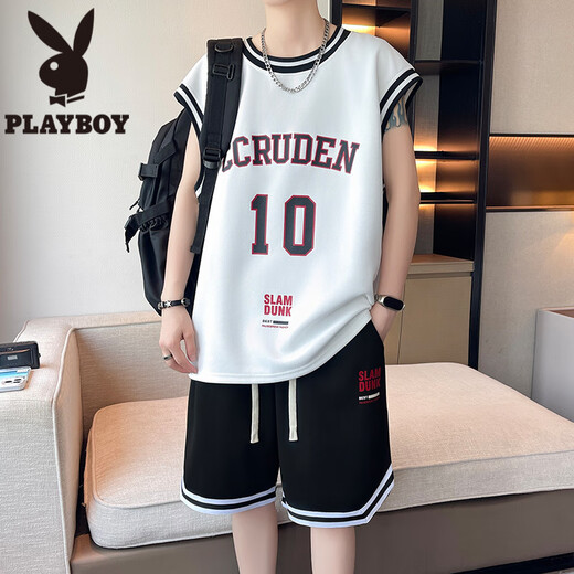 Playboy (Playboy) Traje de baloncesto de secado rápido de seda de hielo para niños, estudiantes de secundaria, camisetas, adolescentes, camisetas de chaleco deportivo de verano, LBD-TZ6173 Negro (Tops + Shorts) M 75 a 105 Jin [Jin equivale a 0.5 kg]