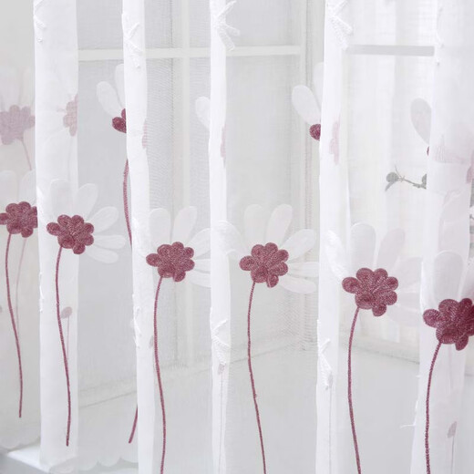 Xinyi gauze curtains, gauze curtains, white gauze partition curtains, light-transmitting and opaque gauze curtains, white sand curtains, plum blossom-pink style, width 180, height 220cm, free 92-155cm telescopic rod