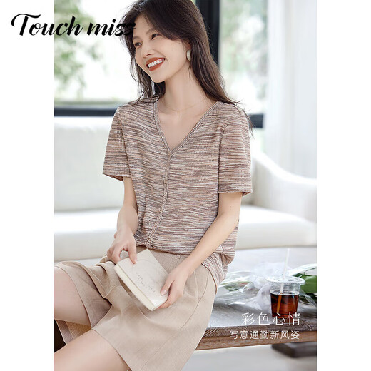 
Tachimis TOUCH MISS high-end casual suit for women 2025 summer new versatile V-neck texture T-shirt shorts slack two-piece set khaki S 100Jin [Jin equals 0.5 kg]