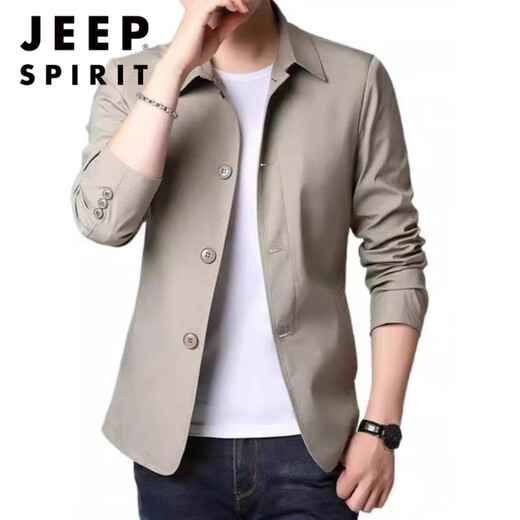 JEEP SPIRIT高端春秋季男士商务夹克西装中青年纯色翻领薄款韩版修身风衣外套 浅灰色  NJ1048 M 【建议98-110斤】