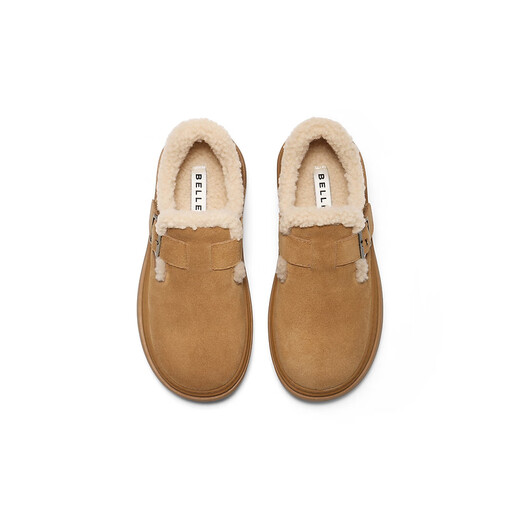 百丽厚底保暖毛毛鞋女2025冬新二层牛皮复古勃肯鞋JD009DM5 棕毛里 37