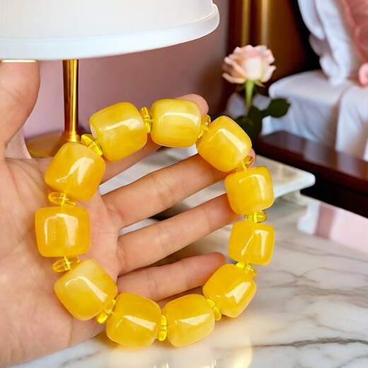 Giventy GEFIODEY natural Polish old beeswax bracelet men's original ore chicken oil yellow amber bracelet beeswax date beads yellow wax stone string about 22*28mm random original ore old yellow amber bracelet gift box