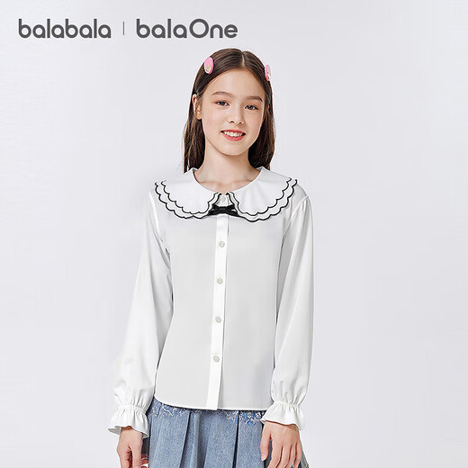 Bala BalaOne girls white shirt long-sleeved college style lapel ruffled thin autumn wear cool feeling original white 10101 130