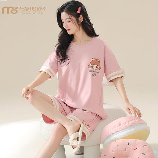 莫代尔夏季女士胖MM短袖睡衣套装家居服大码韩版宽松春秋卡通可外穿可爱 KNC3519 M