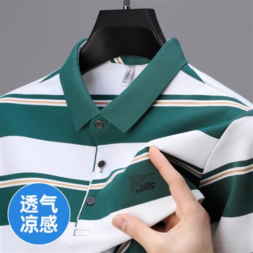 爸爸夏装短袖T恤中老年冰丝男装中老年POLO衫夏季上衣 6636绿色 2XL