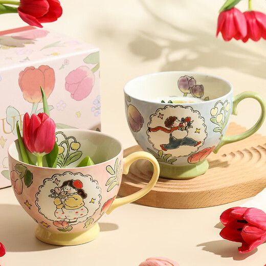 Dahui Senior Couple Matching Cup Practical Gift for Newlyweds Breakfast Cup for Bride and Friends Mug Water Cup Souvenir Hand-painted Breakfast Matching Cup Gift Box Set for Boys and Girls