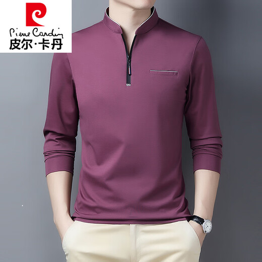 
Pierre cardin men's long-sleeved T-shirt 2025 autumn new trendy loose top casual stand collar sweatshirt men's light luxury 6625 black plush M [90-110Jin [Jin equals 0.5 kg]]
