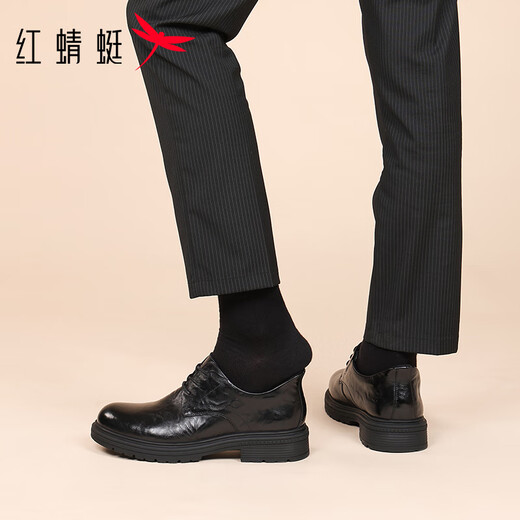 Red Dragonfly flash through series men's shoes business leather shoes lace up cowhide formal shoes men's casual shoes WLA350611 black 40