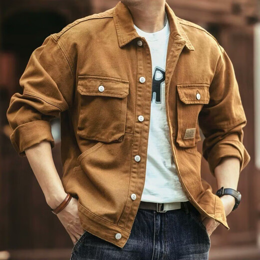 American Heavyweight Retro Denim Jacket for Men Spring and Autumn 2025 New Trendy Brand Trendy Casual Spring Workwear Jacket for Men Black Regular L Recommendation 110Jin Jin is equal to 0.5kg -130Jin Jin is equal to 0.5kg