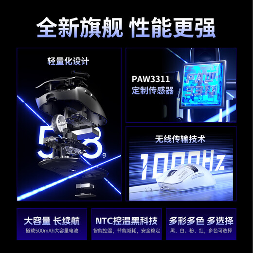 狼蛛（AULA）SC101/SC525无线蓝牙鼠标双模机甲 RGB炫光电竞游戏鼠标充电六档可调台式电脑笔记本办公鼠标无线 SC650轻量化 白色【无线蓝牙三模】RGB灯效