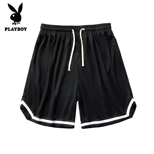 花花公子（PLAYBOY）运动短裤男款夏季美式篮球裤衩冰丝速干五分中裤男士宽松休闲裤子 1478 黑色 L