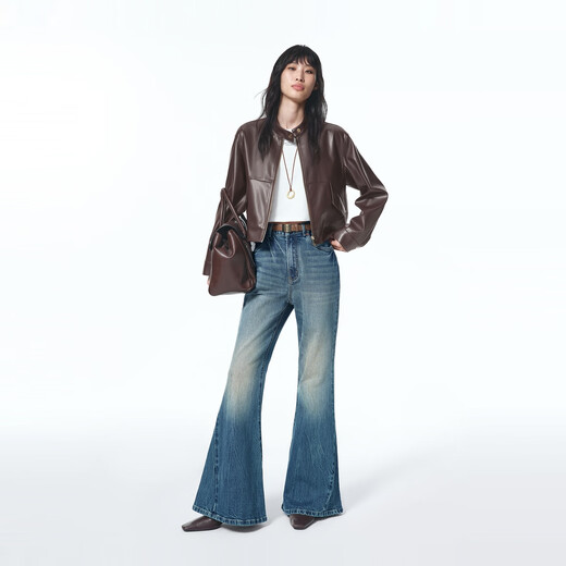 PeaceBird Women's Leather Chaqueta dorada Botón Pequeño soporte de soporte Proteína PU Pu Capota de cuero Motorcillo truncado para mujeres A Maroon S