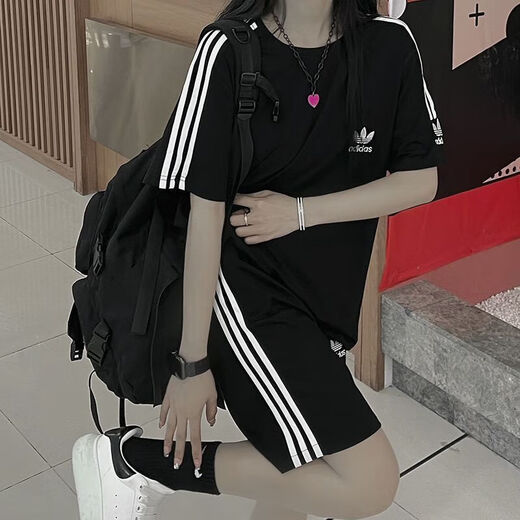 阿迪达斯（adidas）三叶草休闲刺绣运动套装短袖短裤套装T恤男女夏季圆领宽松两件套 【两件套】黑色 9889短套 L 90-105斤