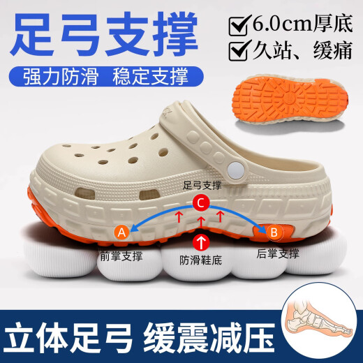 Chaussures de trou d'opération antidérapant Anshangfen Anti-Slip pour les hommes en été portez des sandales anti-odor EVA à semelles épaisses pour les femmes pour les femmes. Khaki [Honeycomb Anti-slip, position à long terme sans fatigue] 42-43 adaptée à 41-42 (longueur intérieure 260 mm)