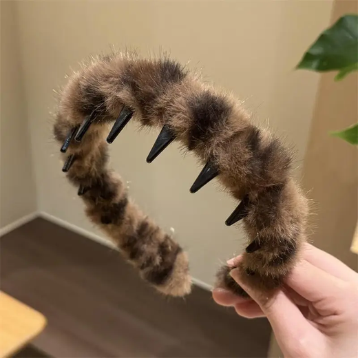 Hairdressing Tools Meow Meow Headband with Toothed Plush Headband Cute Cat Headband Sweet Cat Ear High Crown Hair Accessory Leopard Print Toothed Plush Headband