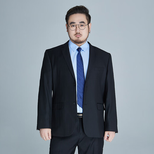 阿悠胖夏季薄款大码西服套装男宽松正装商务结婚西装礼服 黑色  5XL