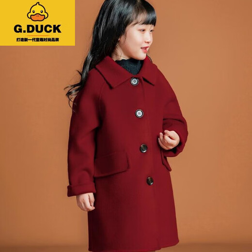 G.DuckKids Girls 'Clothing Fashionable Red Wool Veste Hiver Double face Cashmere's Version coréenne Médite de laine de longueur moyenne Red 150 cm