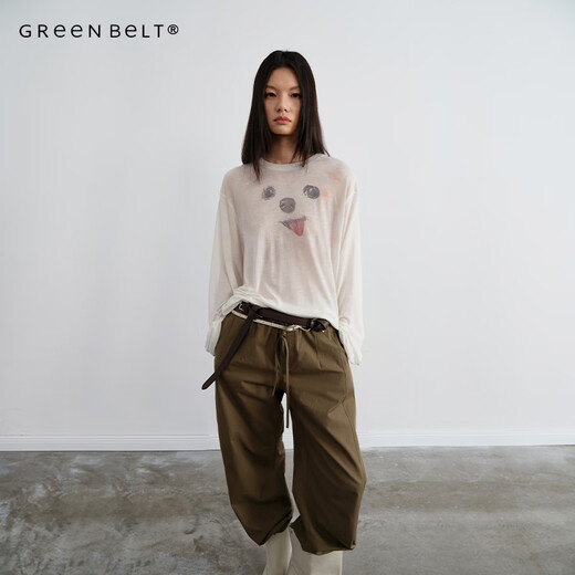 GREEN BELT城市旷野25夏莱赛尔长袖薄款T恤女宽松休闲印花罩衫