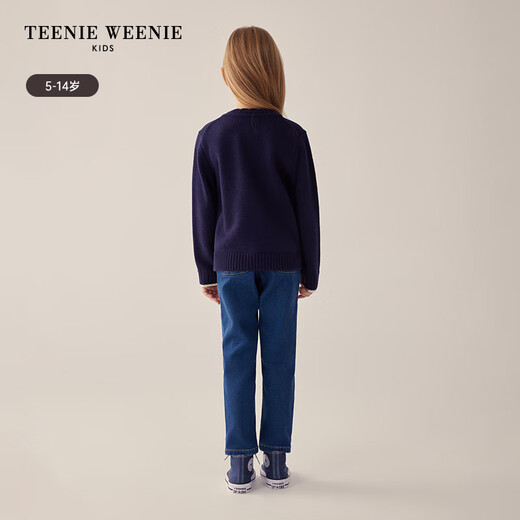 TEENIE WEENIE童装24年春秋款女童色圆领刺绣套头毛衣官方旗舰正品 红色 110 cm