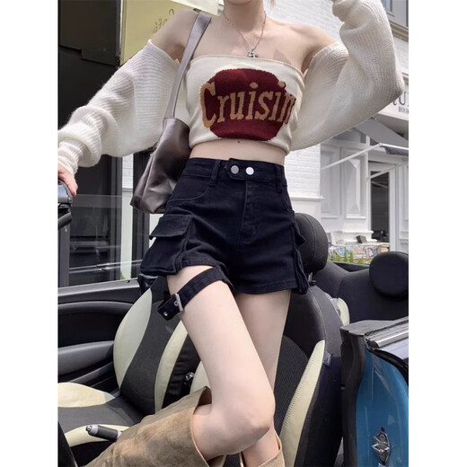 S.SOFEA美式复古高腰短裤显瘦百搭阔腿牛仔裤广州十三行 咖色 5155 XS