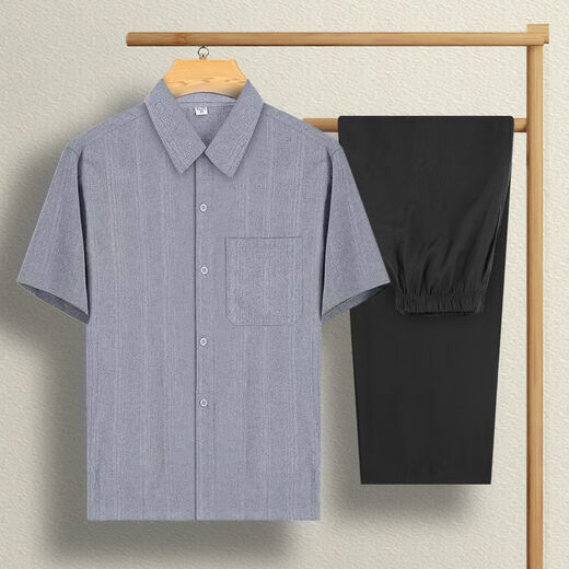 MO Xiao 1473 People elogió a papá Summer Camisa de manga corta de manga corta de mediana edad y camisa de línea de algodón y línea de algodón y línea de edad de ancianos de hombres.
