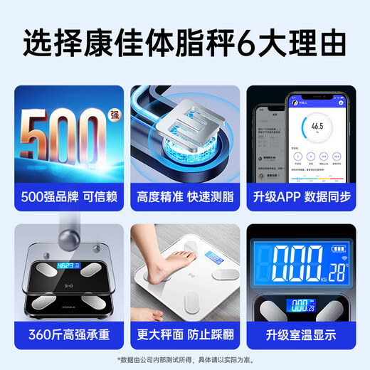 康佳电子秤体重秤智能体脂秤高精准电子称家用人体称重健康减肥运动健身专用秤 81项健康数据监测 【体脂称】淑女白-智能APP【4传感器/超精准】 电池款