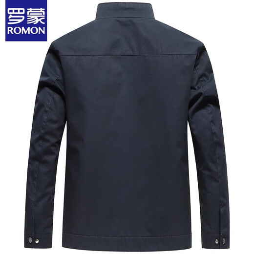 Luo Meng pure cotton jacket men's spring and autumn business casual stand-up collar jacket middle-aged dad high-end executive short top stand-up collar navy blue 100 pure cotton XL /180 recommended 125-140Jin Jin equals 0.5 kg