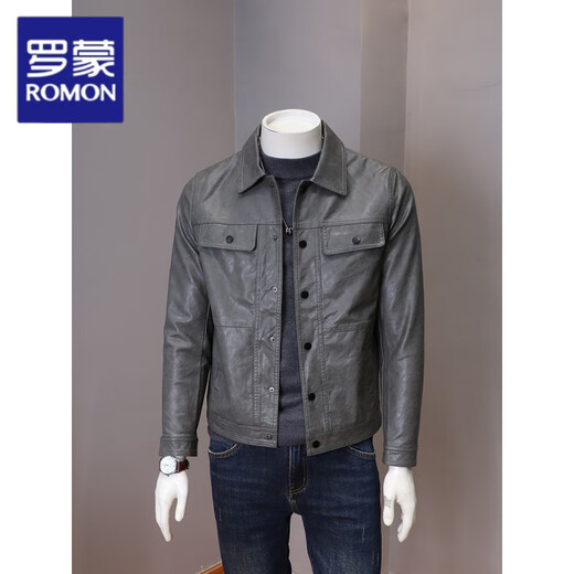 ROMON Spring and Autumn Lapel PU Leather Jacket Men's 2025 Autumn New Korean Style Youth Slim Short Men's Top Off-White 3XL