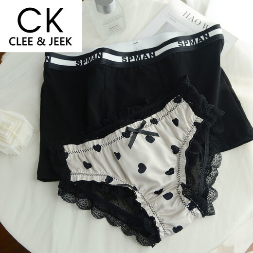 Clee/Jeek schwarz ein Mann eine weibliche weibliche baumwolleis ice seide reine durchscheinende Briefs Bänder Geschenk Set 6628 Paar ein Mann eine Frau m Frauen l