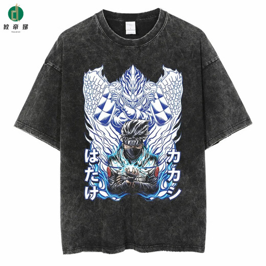La nueva calle de YouDidi lavado antiguo japonés retro japonés naruto naruto camiseta de algodón de algodón de algodón de manga corta b1381 lavado negro s